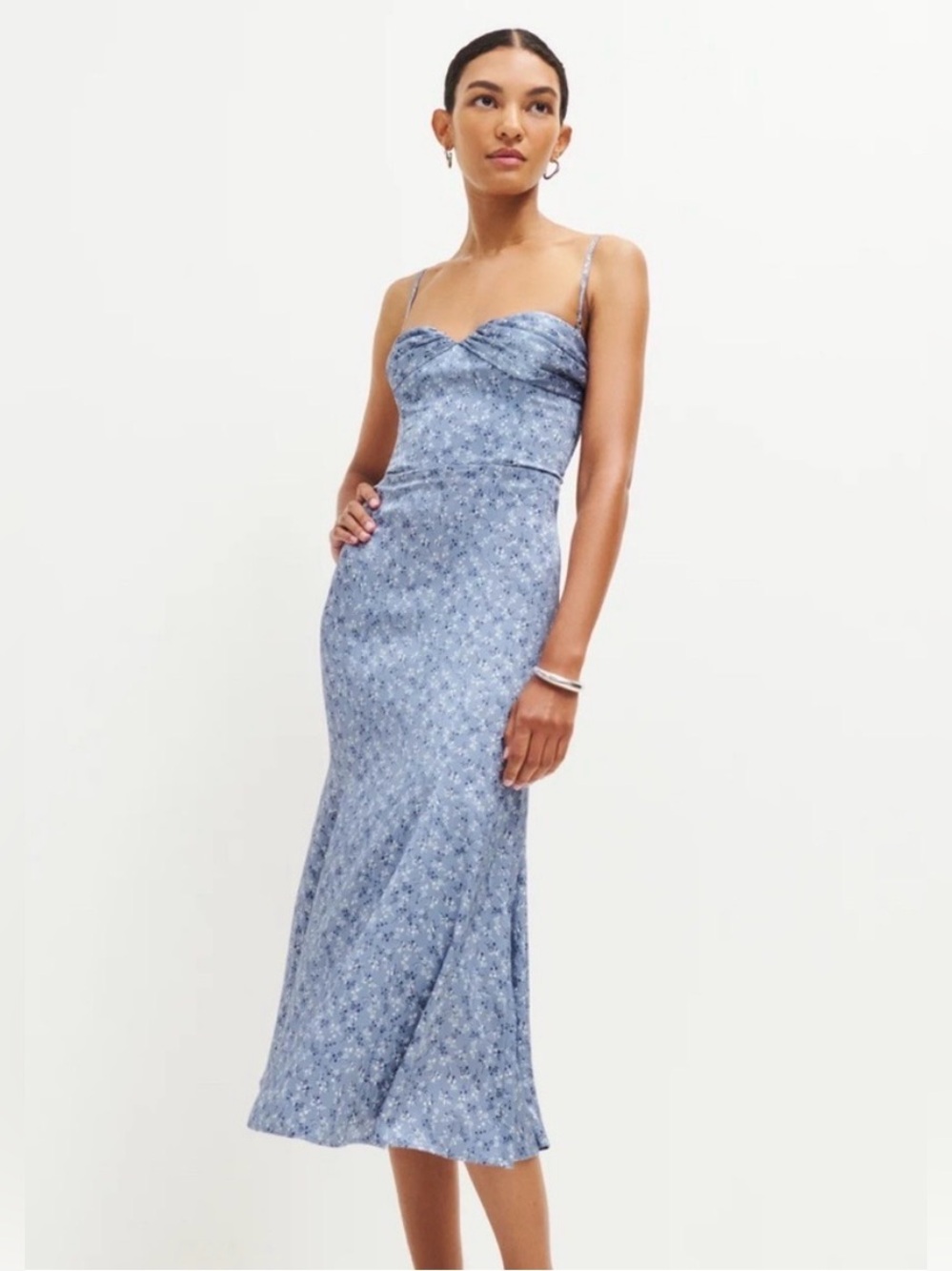 Reformation Hensley Satin Dress Blue/White 2